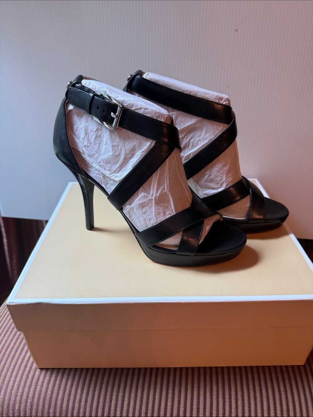 Michael Kors  Black Strappy High Heel Sandals - Women's Fashion Heel